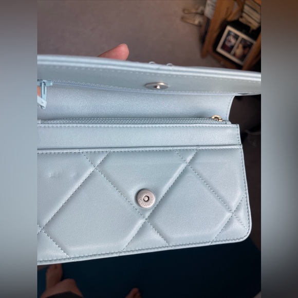 SOLD Chanel 19 Quilted Wallet Chain WOC Light Blue lambskin Mixed Hardware 22B - Picture 9 of 15